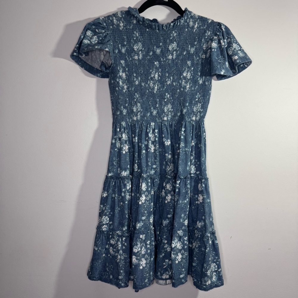 Polo Ralph Lauren Girls Blue Floral Smocked Tiered Dress XL 16
